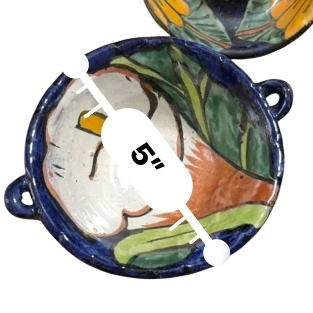 Moctezuma Mexican Folk Art Pottery Sunflower Calla Lily Bowl and Lidded Dish Set